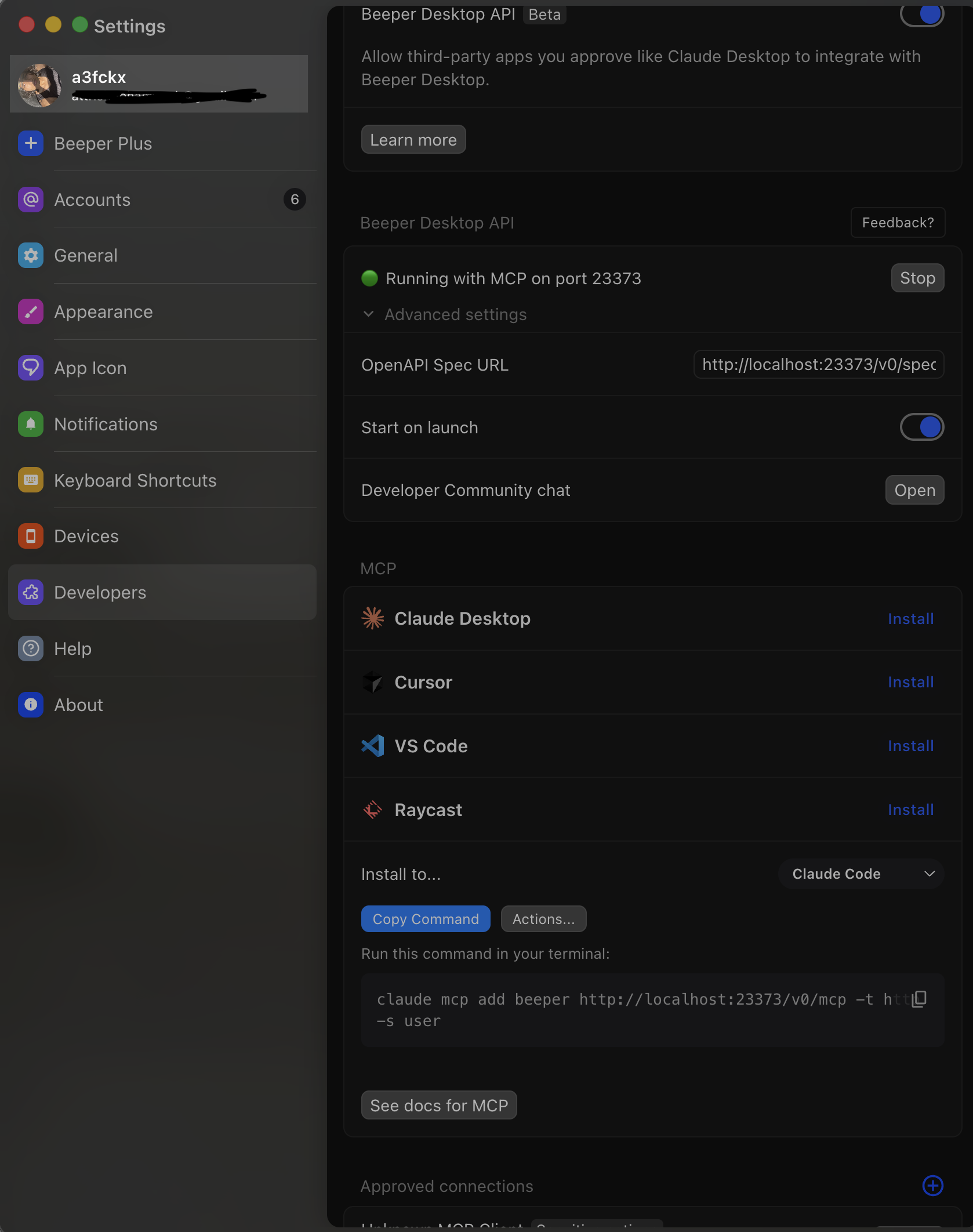 Beeper MCP Connection
